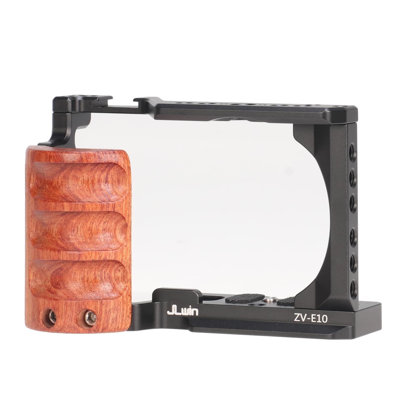 FOTGA Camera Cage with Wooden Side Handle Grip for Sony Alpha ZV-E10 Camera, Video Stabilizer Aluminium Alloy Extension Frame with Cold Shoe 1/4"-20 3/8"-16 Locating Hole for Arri Grip, Mic, LED