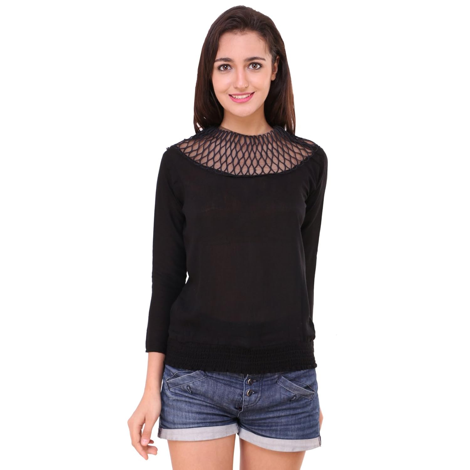 buynewtrend cotton crepe lace top for women/girls