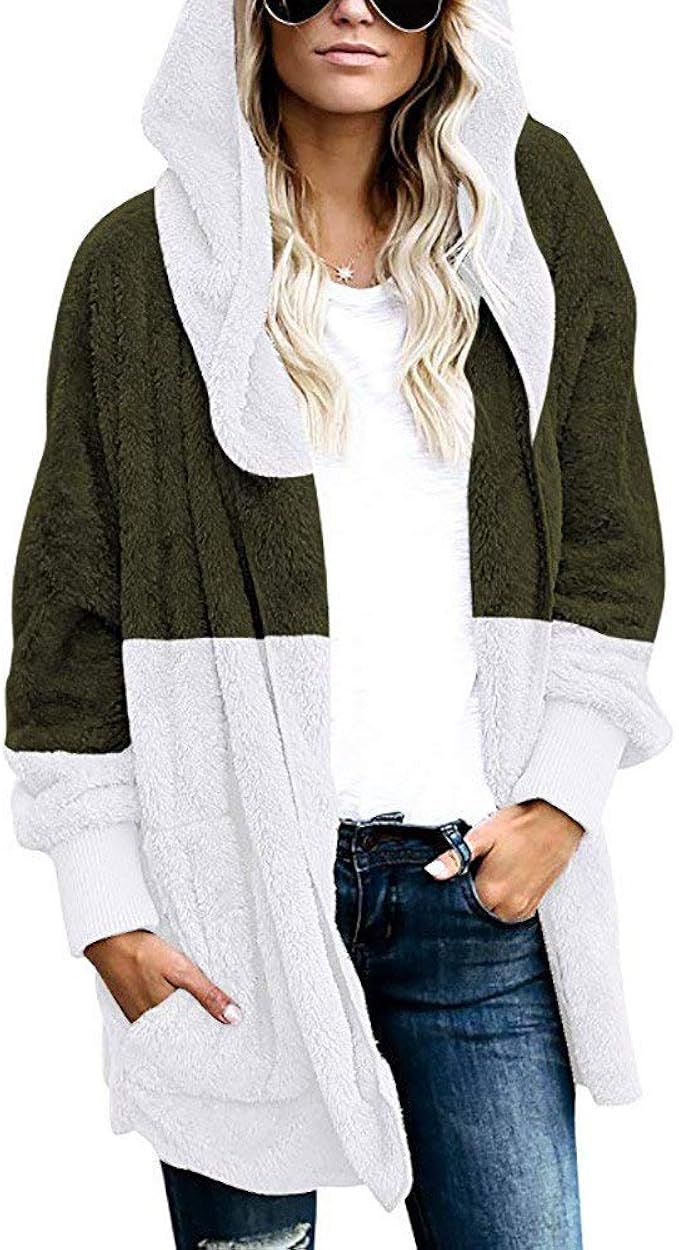 women's oversized open front hooded draped pockets cardigan coat