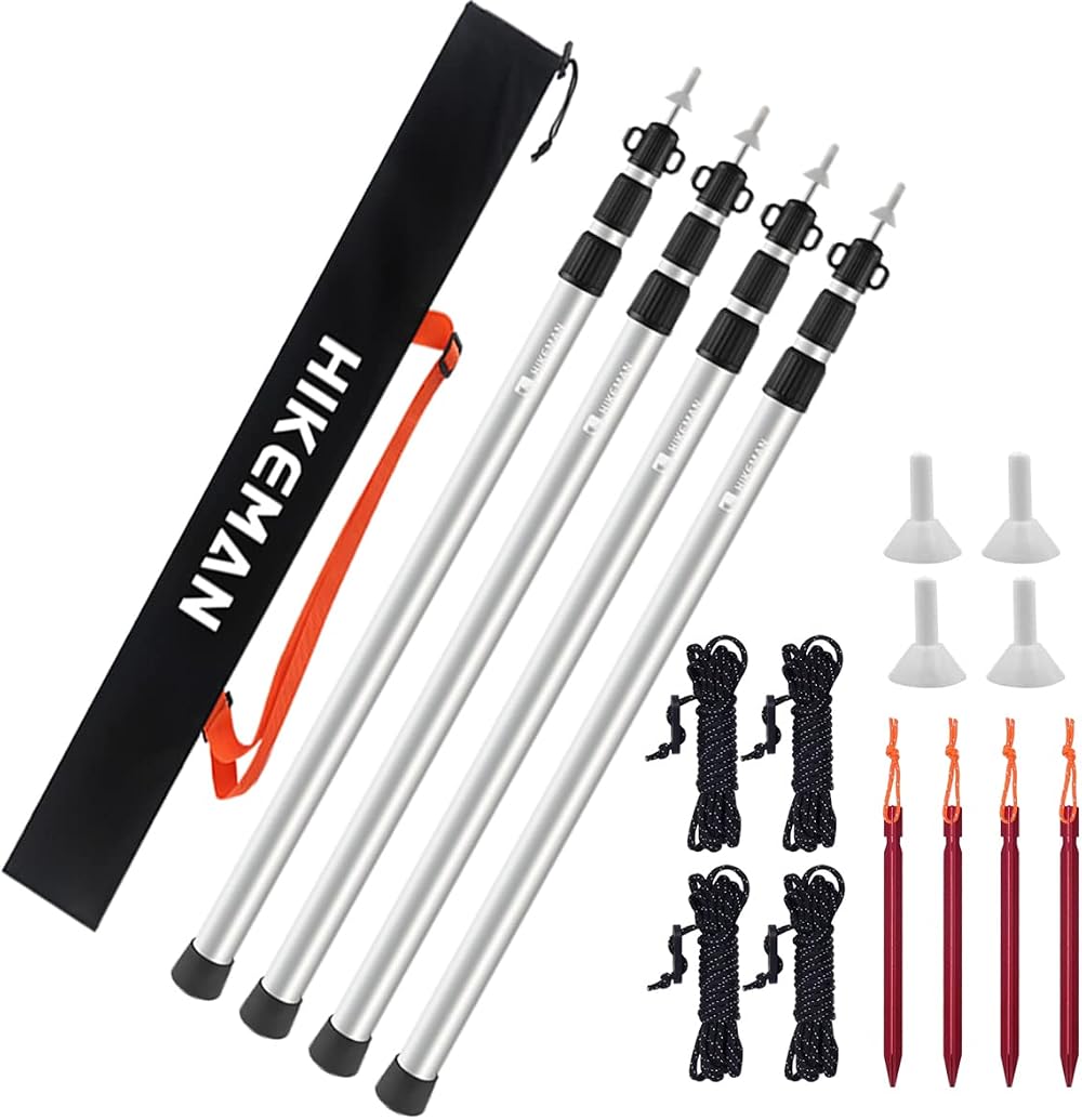 HIKEMAN Tent Poles Aluminum 90-230cm Telescoping 4 Pack for Tarp Awning Canopy