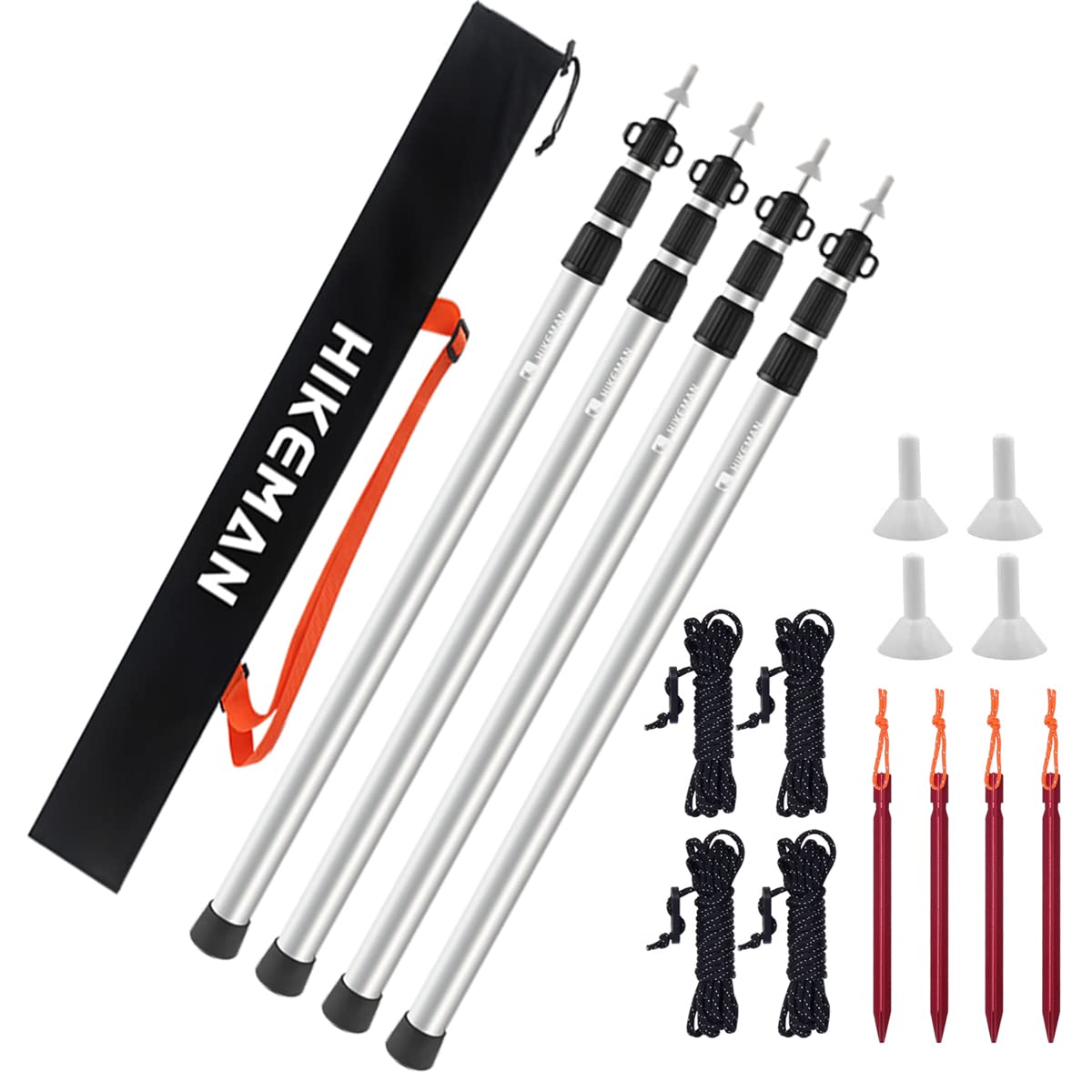 Tent Poles Camping Poles for Tarp Awning Canopy Porch Sun Sails Tarpaulin Headroom Aluminium Adjustable Telescoping 90-230cm ((4PCS) Silver)