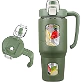 NOLOGLAZIC 32oz Glass Tumbler with Straw Handle and 2-IN-1 Sip & Spout Lid, Reusable Iced Coffee Cup for Smoothie, Matcha, Leakproof Glass Water Bottle with Straw and Silicone Sleeve, BPA Free-Olive