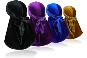 4 Pieces Men Velvet Durag with Long Tail Silky Durag Headwraps for 360 Waves