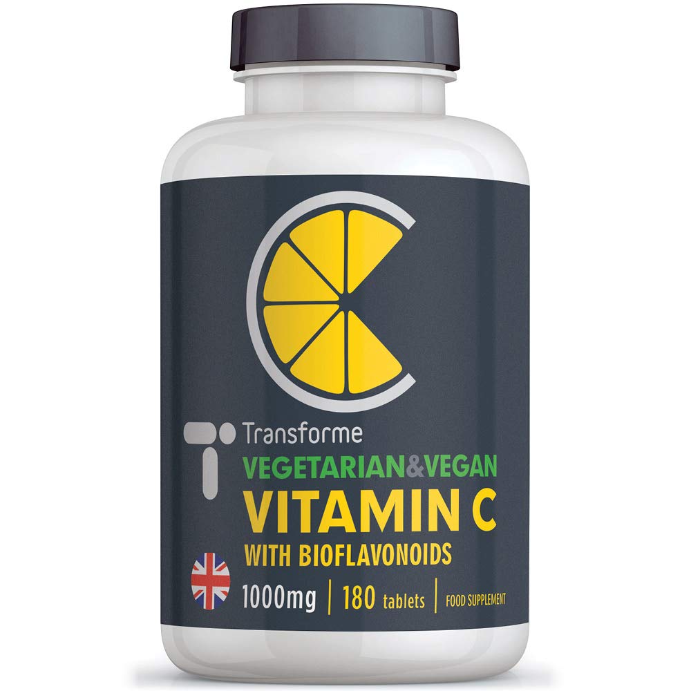 Transforme Vitamin C 1000mg | 180 Premium Vegan & Vegetarian Tablets | 6 Month Supply | High Strength Ascorbic Acid Enhanced with 200mg Citrus Bioflavonoids | for Normal Immune System | UK Made