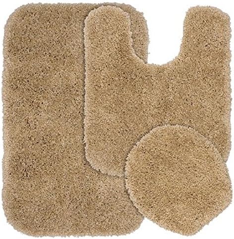 3PC BATHROOM SET BATH MAT COUNTOUR RUG LID COVER PLAIN