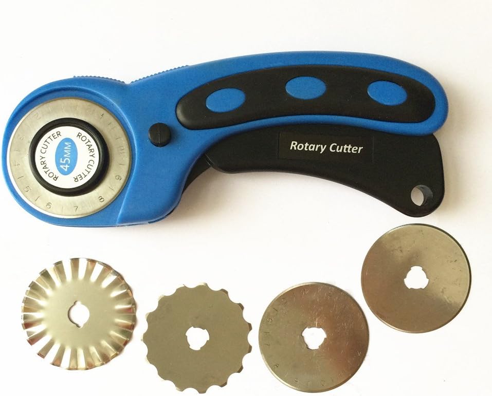 Rotary Cutter 45mm - Fabric & Paper Leather Cutter Quilting Tools with 5 Replacement Rotary Blades Pinking Crochet Edge Skip Blade
