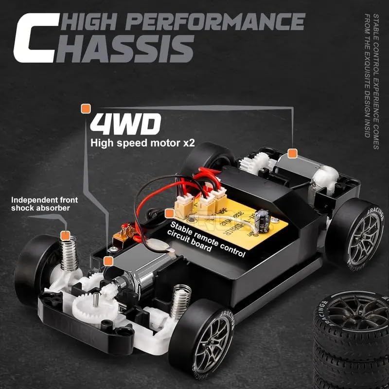 ORCHID M® Ultimate 1:24 Scale RC Drift Car Rechargeable,4WD with Lights, Tires and Obstacle Tool for Young/kid/Adults,Customizable Drift Course High-Speed Remote-Control Racing Car (Dark Grey)