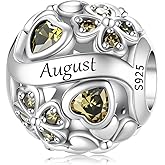 925 Sterling Silver Lucky Clover Birthstone Charms for Bracelets Dangle Pendant with 5A Cubic Zirconia Compatible Pandora Bracelets, Ladies Birthday Gift