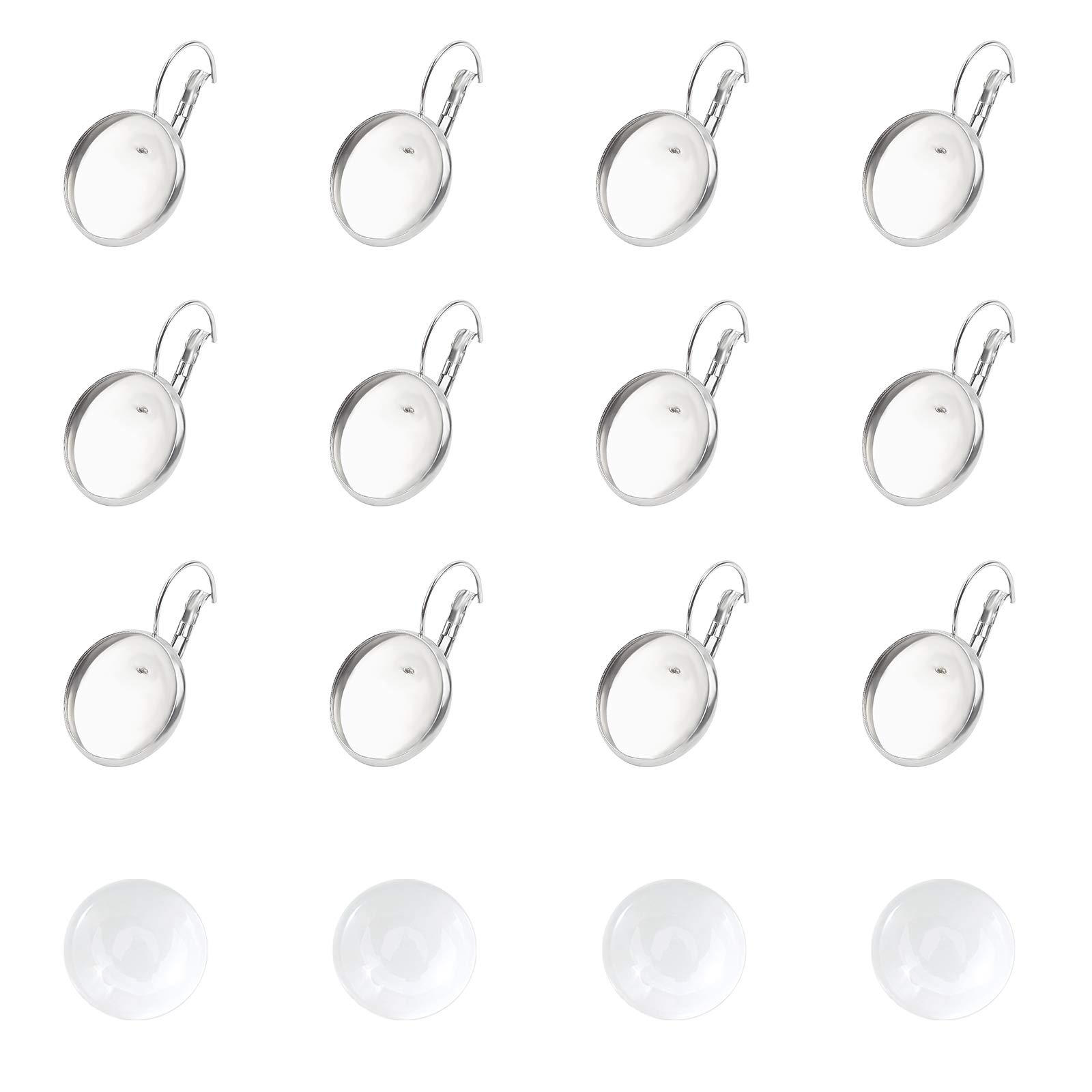 UNICRAFTALE about 30pcs Leverback Earring with 30pcs Cabochons Stainless Steel Lever Back Earring Base Round Earring Blanks with 16mm Glass Cabochons Settings for DIY Jewelry Making
