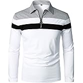YTD Men's Long Sleeve Polo Shirts Quarter-Zip Casual Slim Fit Lapel Neck Basic Designed Cotton Shirts