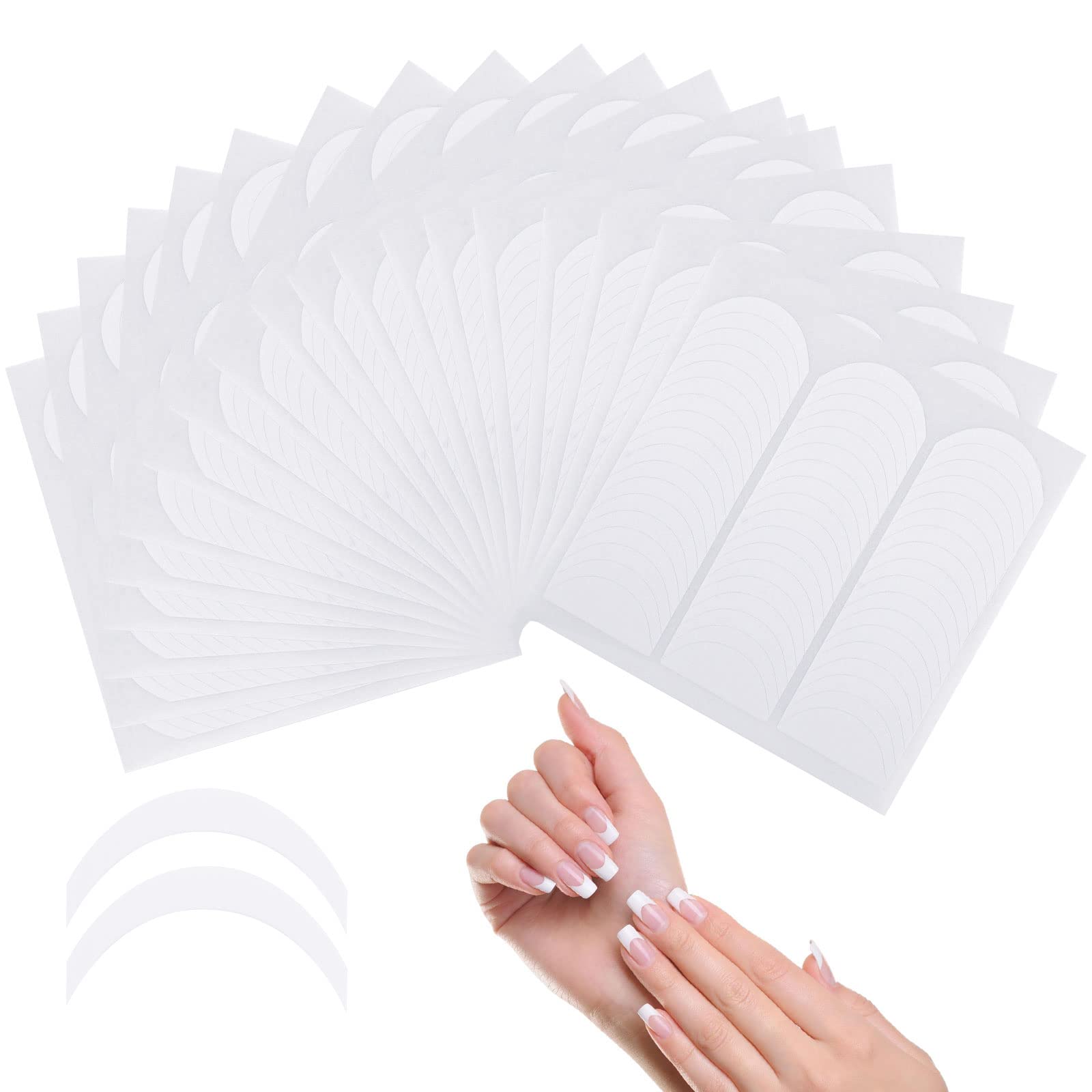 Dadabig 1020 PCS/ 20 Sheets French Nail Stickers, French Nails Stencil Self-adhesive Manicure Nail Sticker Tips Moon Shape Line Guide DIY Stickers Tips Nail Decoration