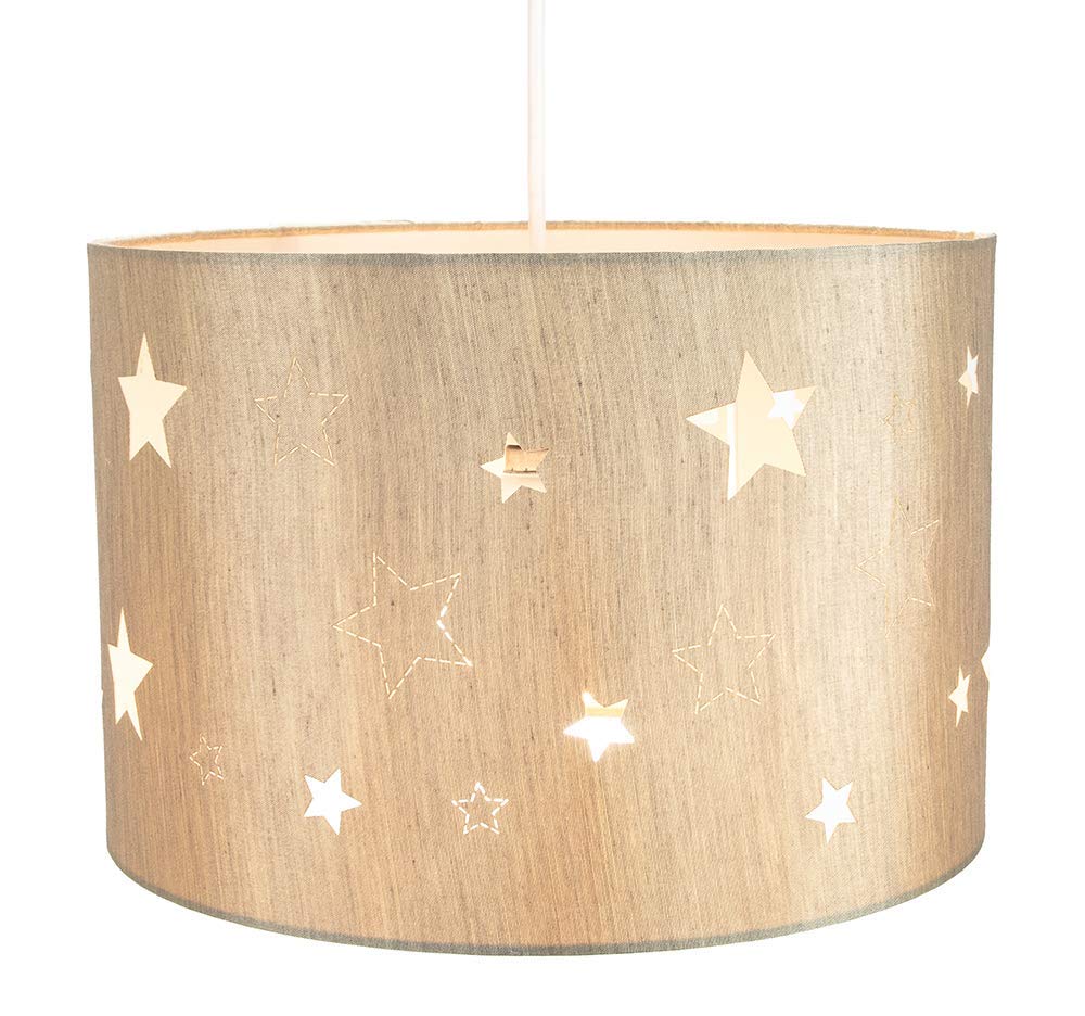 Beautiful Beige Linen Childrens/Kids Pendant/Lamp Shade with Laser Cut Stars Creates Wonderful Effect on The Walls by Happy Homewares