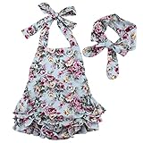 Newborn Baby Girls Halter Cotton Ruffles Romper Backless Sunsuit Jumpsuit Dress (6~12Months, Green)