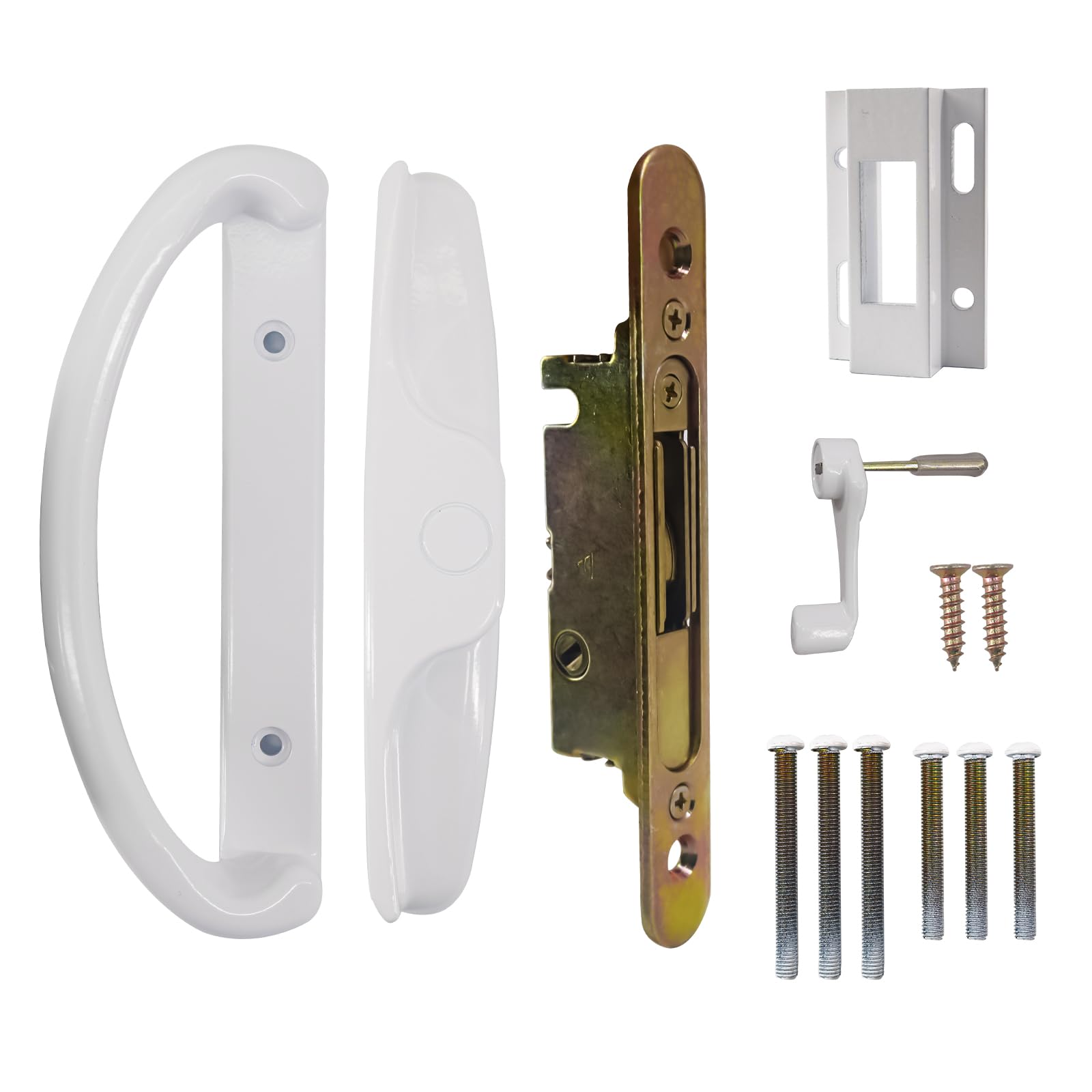 Photo 1 of ***(PARTS ONLY/ MISSING PARTS/ NON FUNCTIONAL)***Teilmix Sliding Patio Door Handle Set Zinc Diecast with Mortise Lock & Keeper, No Key Replacement Sliding Door Handle for Patio Door Fits 1-1/2" to 1-3/4", 3-15/16" Screw Hole Spacing, White