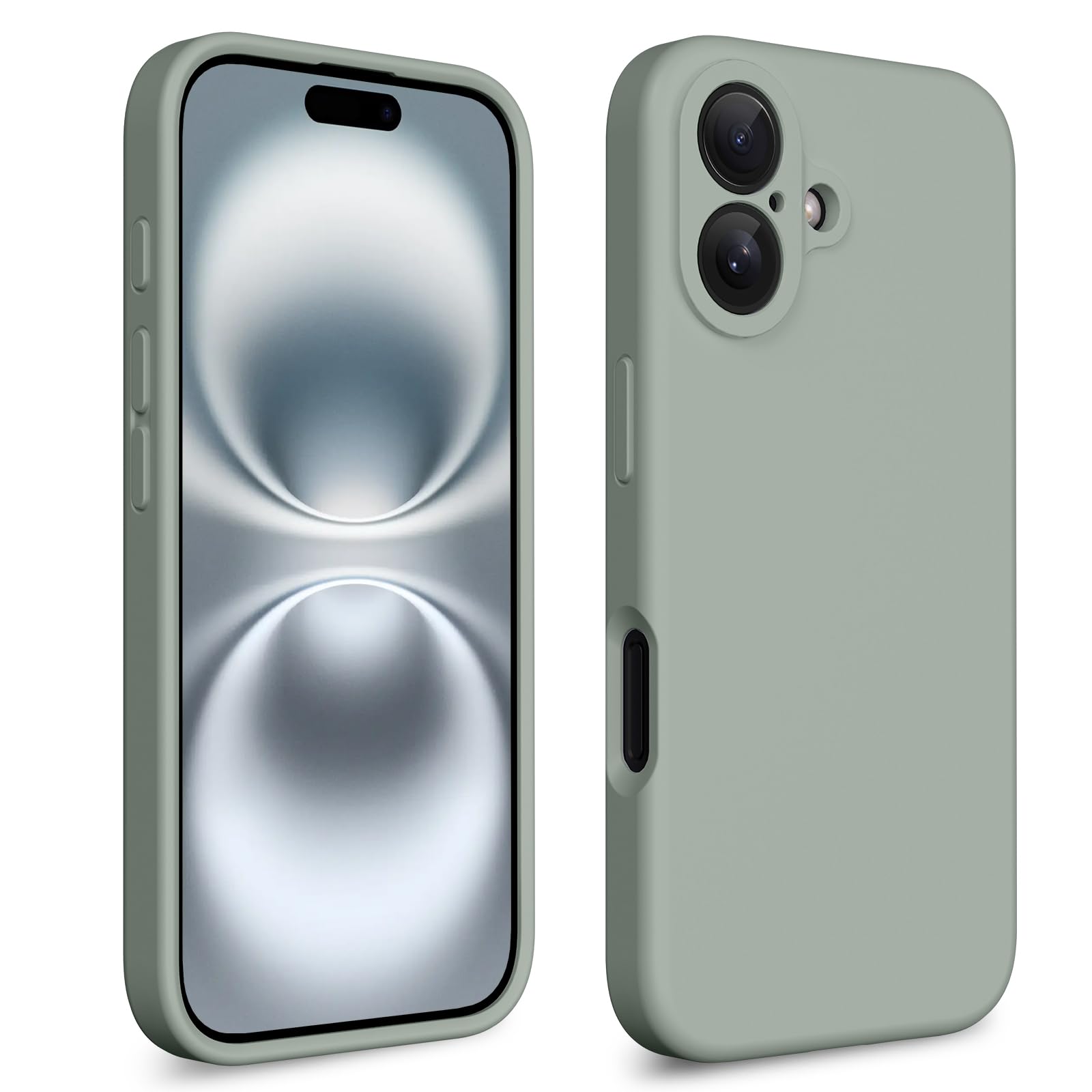 CALOOP Slim-Fit for iPhone 16 Plus Case,Skin Soft Liquid Silicone,Sturdy Hard Frame Shockproof Cover with Anti-Scratch Microfiber Lining,Full Protection for Screen and Camera Lens,6.7"(Midnight Green)