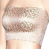 CENG MAU Women's Plus Size Floral Lace Unlined Stretchy Strapless Bandeau Tube Tops See Through Bras(Be,2XL)