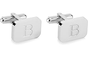 18K White-Gold Plated Initial Engraved Stainless Steel Men’s Cufflinks With Gift Box -Personalized Alphabet Letter’s A-Z By Lux & Pair