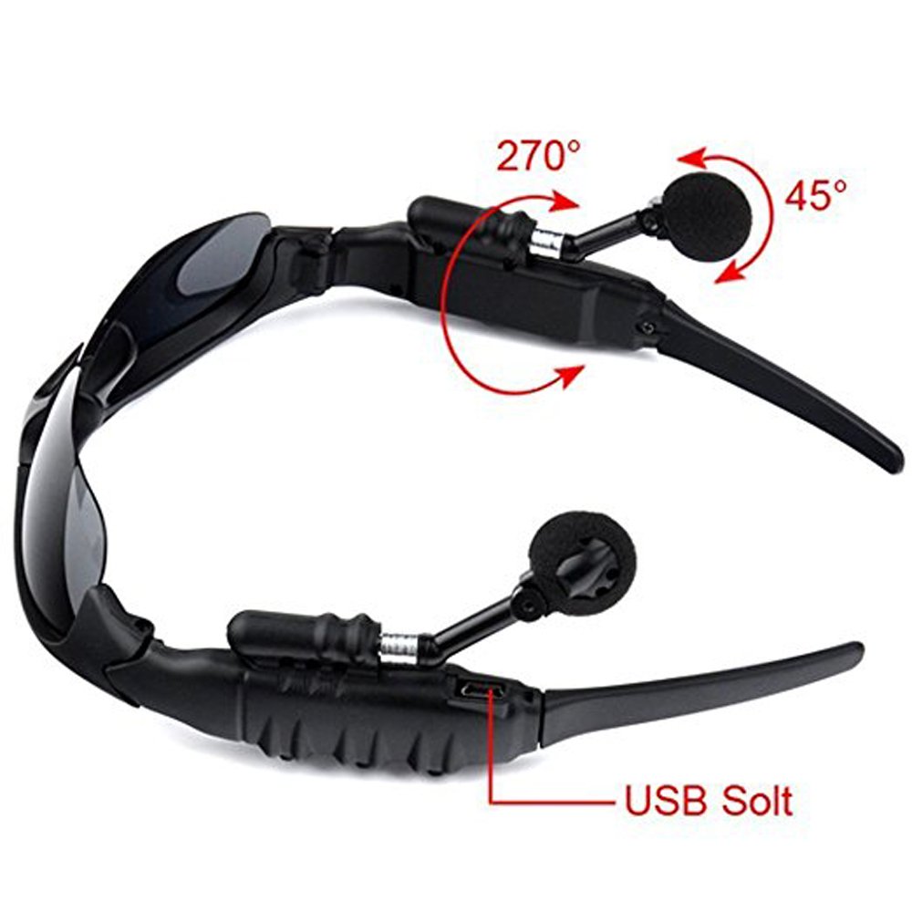 LEADEN Wireless Bluetooth MP3 Polarized Lenses Music Sunglasses V4.1 Stereo Handfree Headphone for iPhone Samsung Most Smartphone or PC (Black)