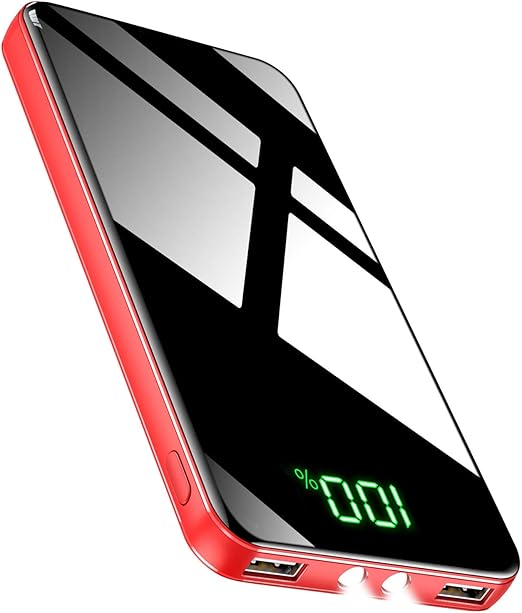 Amazon モバイルバッテリー mah 大容量 Ledライト付き 21年最新版 パススルー機能搭載 Lcd残量表示 2usbポート 2 1a急速充電 スマホ充電器 二台同時充電 旅行 出張 緊急用 防災グッズ Pse認証済 Iphone Ipad Android各種他対応 レッド モバイル