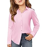 Haloumoning Girls Button Down Shirts Kids Long Sleeve Dress Shirts School Uniform Blouse 5-14 Years