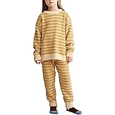 Gihuo Girls Fleece Pants Sets Fuzzy 2 Piece Outfits Pullover Striped Oversized Sweatshirt Set Sweatsuit 5-12Y