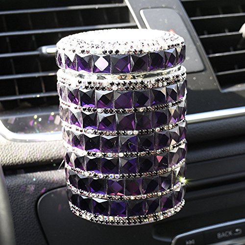 Follicomfy Bling Travel Crystal Diamond Auto Car Cigarette Ashtray Ash with Blue LED Light Smokeless Stand Cylinder Cup Holder,Purple - Thumbnail 2