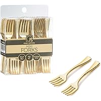 Plastic Mini Gold Forks, Gold Plastic Tasting Fork, (4 inch 80 Count) Gold Mini Forks for Ice Cream Sampling, Appetizers Tast