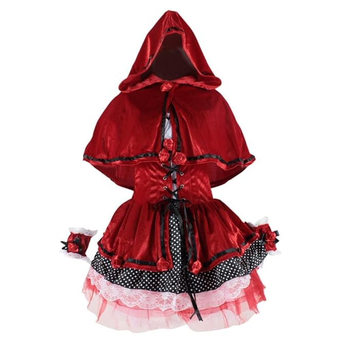 Hee Grand Damen Maedchen Suess Weihnachten Rot Kleider Rotkaeppchen Kostuem Abendkleider Kleid+Umhang+Armband Tanz Kleid