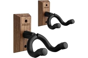 STRICH Guitar Wall Mount 2 Pack, Black Walnut Wood Guitar Wall Hanger, U-Shaped Stand Holder Hook for Acoustic Electric Guita