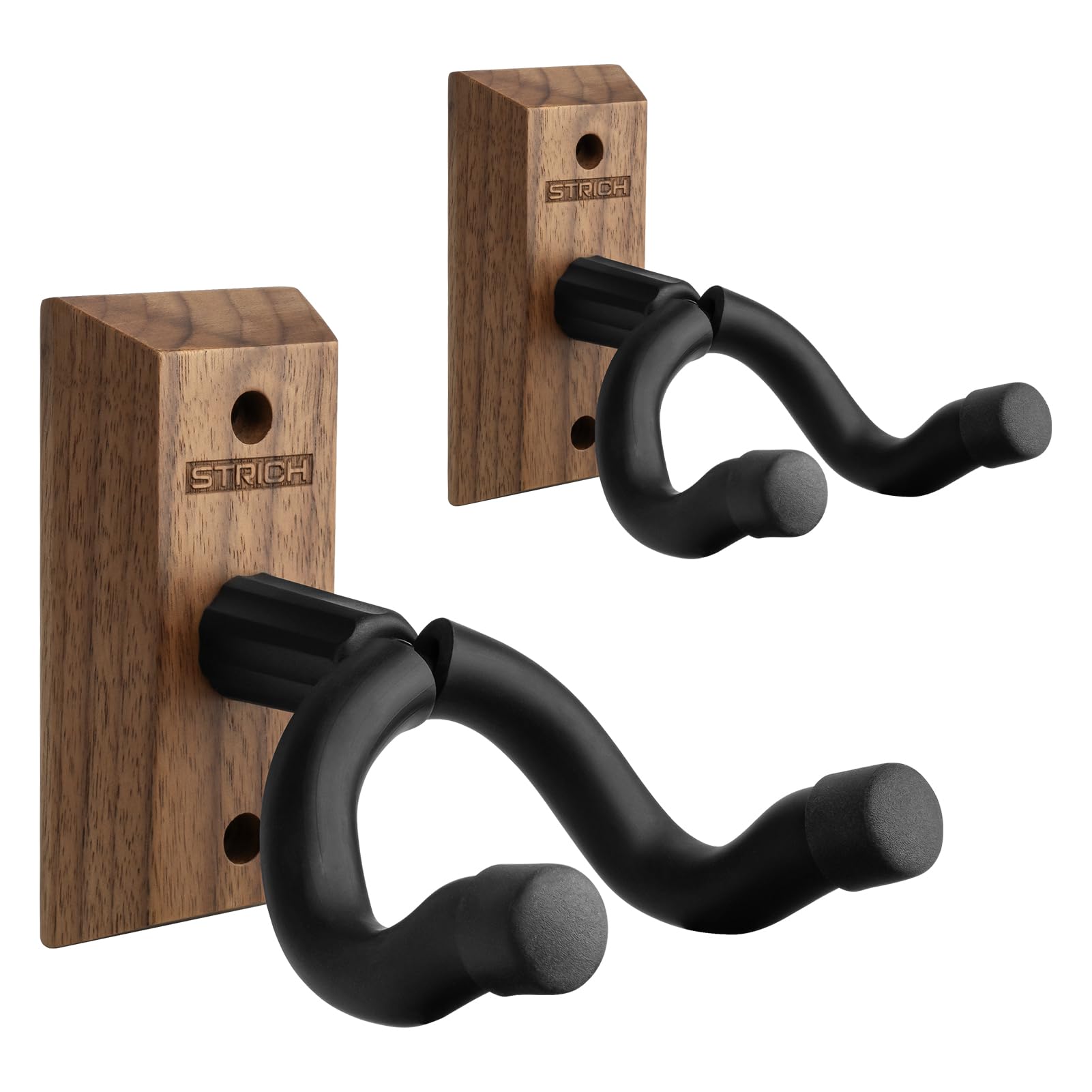STRICH Guitar Wall Mount, Black Walnut Wood Guitar Wall Hanger, U-Shaped Guitar Stand Holder Hook for Acoustic Electric Guitars, Bass, Ukulele, Violin, Mandolin, Banjo (2 Pack)