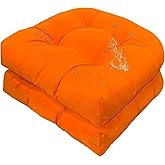 Gnostik Outdoor Chair Cushions 2 Pack, Orange Water-Repellent Thick Tufted Patio Seat Cushion Wicker Seat Cushions for Outdoor Indoor Garden Patio Furniture, 18.6"X18.6"