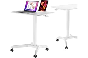 AVLT 48" Ambidextrous Standing Desk, Mobile Adjustable Height Rolling Laptop Desk, Folding Computer Projector Cart with Brake Casters, Portable White Desk for Home Office
