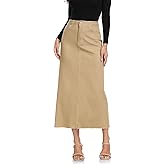 MISS MOLY Women's Jean Skirt Stretch High Waisted Frayed Raw Hem A Line Denim Midi Skirt with Pockets