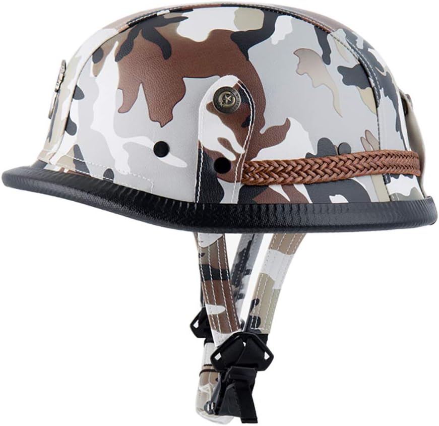 Motorbike Half Helmet Retro Harley Helmet Open Face Skate Cycling Lightweight Moped Cruiser Bobber Pilot Jet Helmet with Goggles,Brown,M