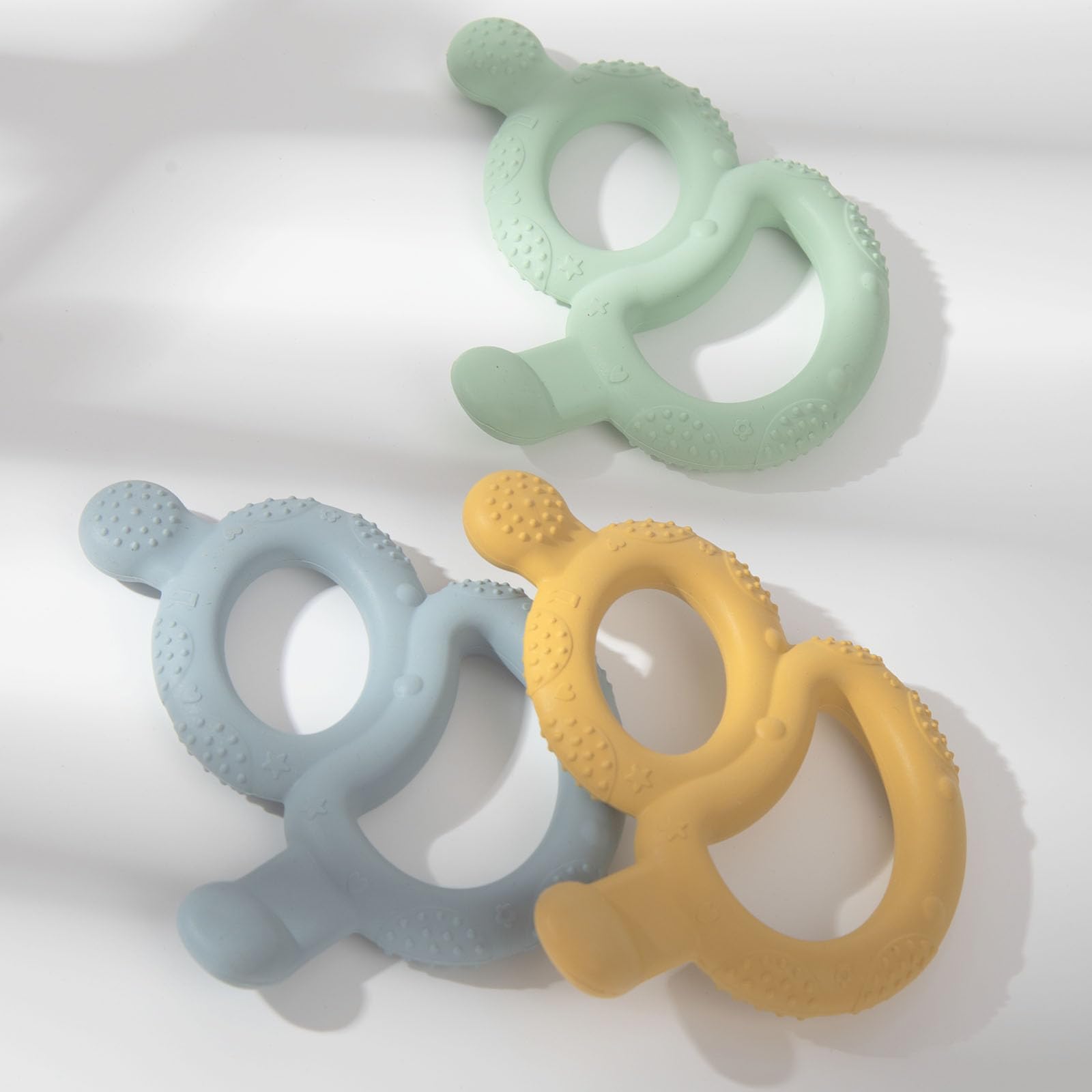 3 Pack Baby Teething Toys for Babies 3-6 Months, Silicone Teething Ring Toys for Babies 6-12 Months, BPA Free Soft and Dual Textured Nipple Teether Relief Soothing Sore Gums Chew Infant Sensory Toys