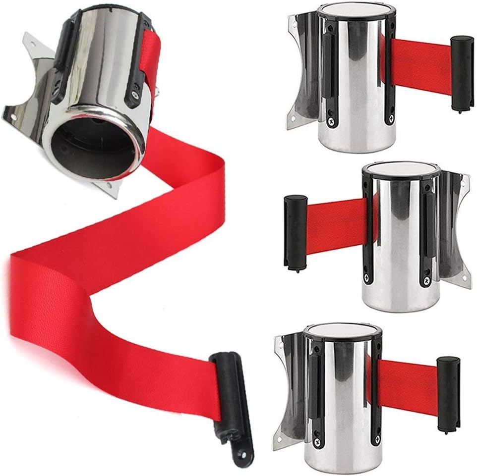 Barrien Ribon Queue Barrier Belt, 2/5M Wall Mounted Safety/Security Barrier Belt ...