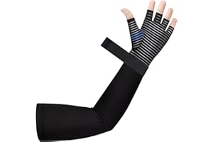 Zuscot Copper Long Compression Arthritis Glove with Wrist Strap (1 Pcs), 20-30 mmHg Lymphedema Compression Arm Sleeve with Gauntlet, Fingerless Graded Pressure Full Arm and Hand Support for Men Women