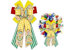 HYING Large Welcome Back to School Bows for Wreath, School Themed Wreath Bows Yellow White Buffalo Plaid Bow Colorful Burlap Craft Bow Holiday Classroom Bows for Door Wall Back to School Decoration