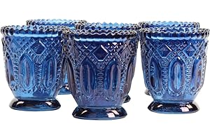 Koyal Wholesale Vintage Glass Candle Holder - Votive Tea Light Candleholders -Décor for Dinner Parties, Holidays, Weddings & Birthdays - 3 x 2.75, Navy Blue (Pack of 6)