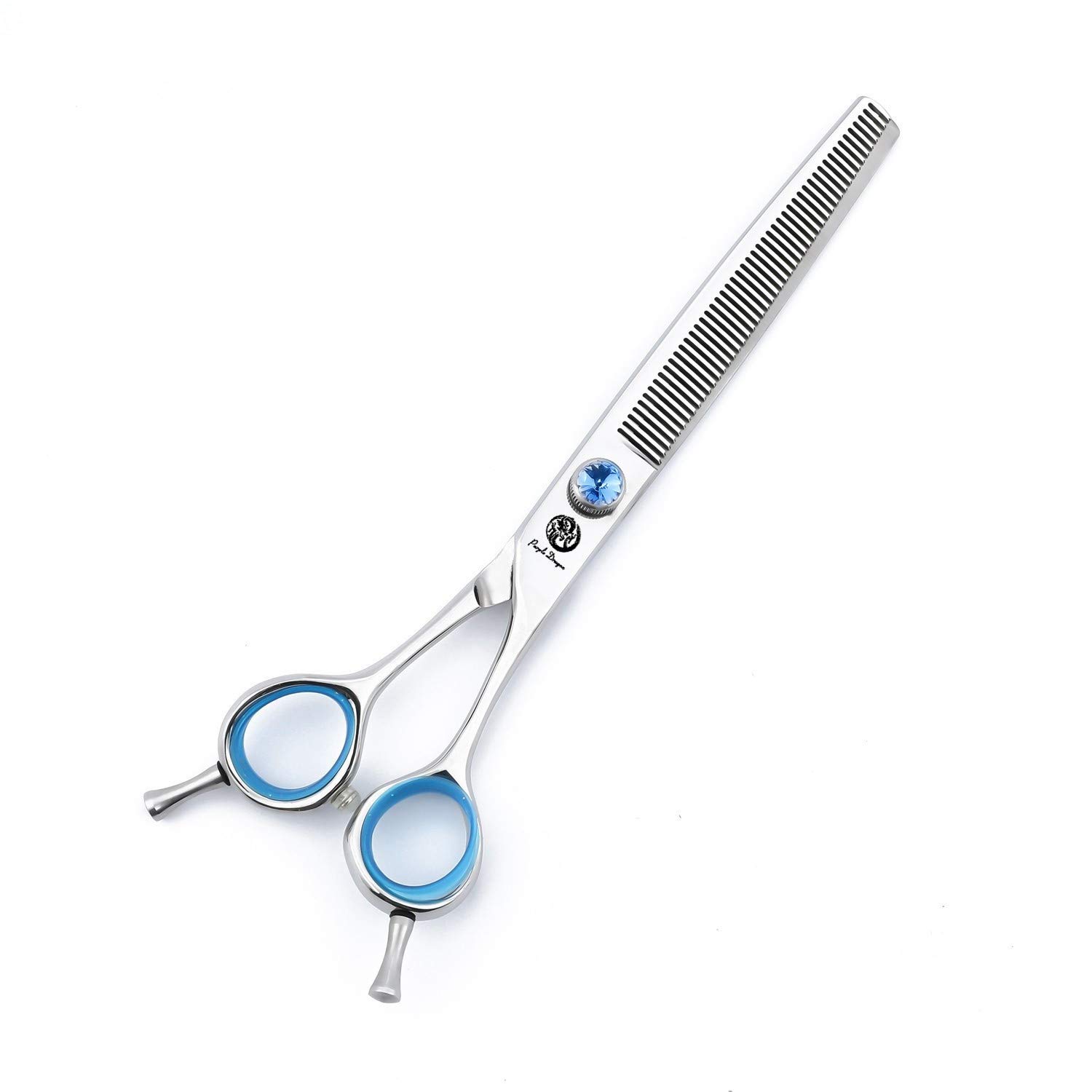 Purple Dragon Touch Pet Blenders Shears, 7.0" 50-Tooth Thinning Scissor for Dogs, 440c Japanese Stainless Steel Texturizers Dog Thinning Shears(Blue)