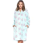 Casual Nights Women's Printed Micro Fleece Zip Up Long Sleeve Sleepwear Duster Robe