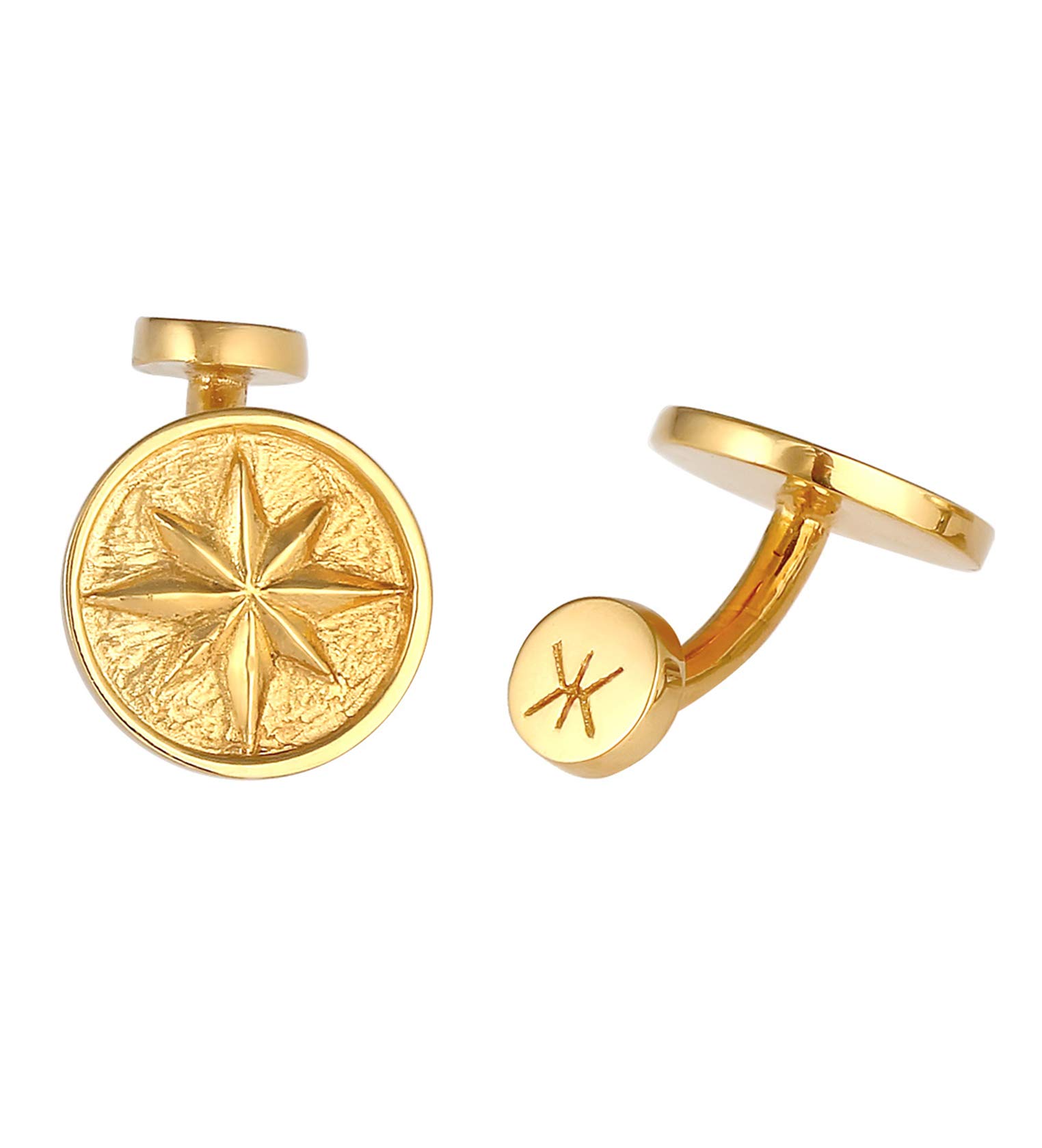 Kuzzoi Cufflinks for Men with Compass Symbol in Vintage Design, 925 Sterling Silver Gold Plated, Maritime Cufflinks for Shirt, Stylish Men Gift for Wedding and Birthday