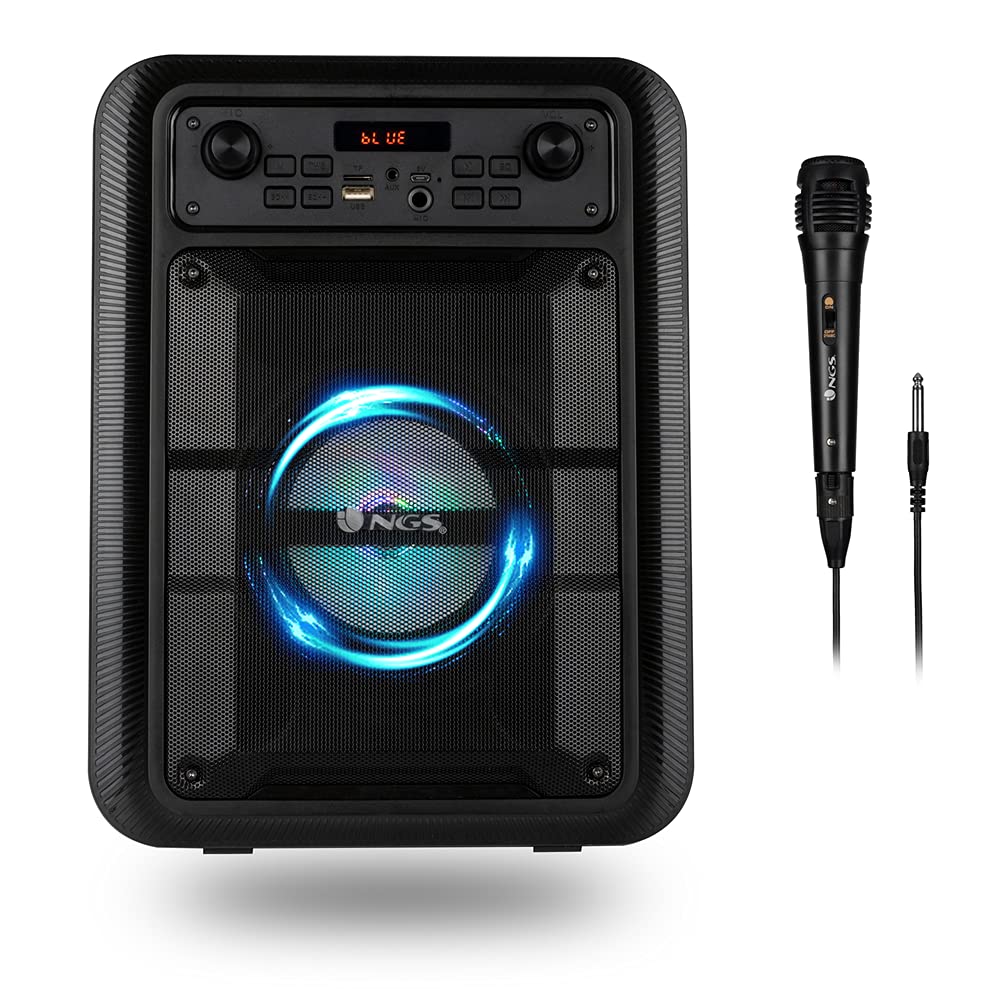 NGS ROLLER LINGO BLACK - 20W Portable Speaker with 5.0 Bluetooth Technology and True Wireless Stereo, with Microphone for Karaoke and Built-In LED Ligths (USB/MicroSD/Line IN/Mic Input), Black