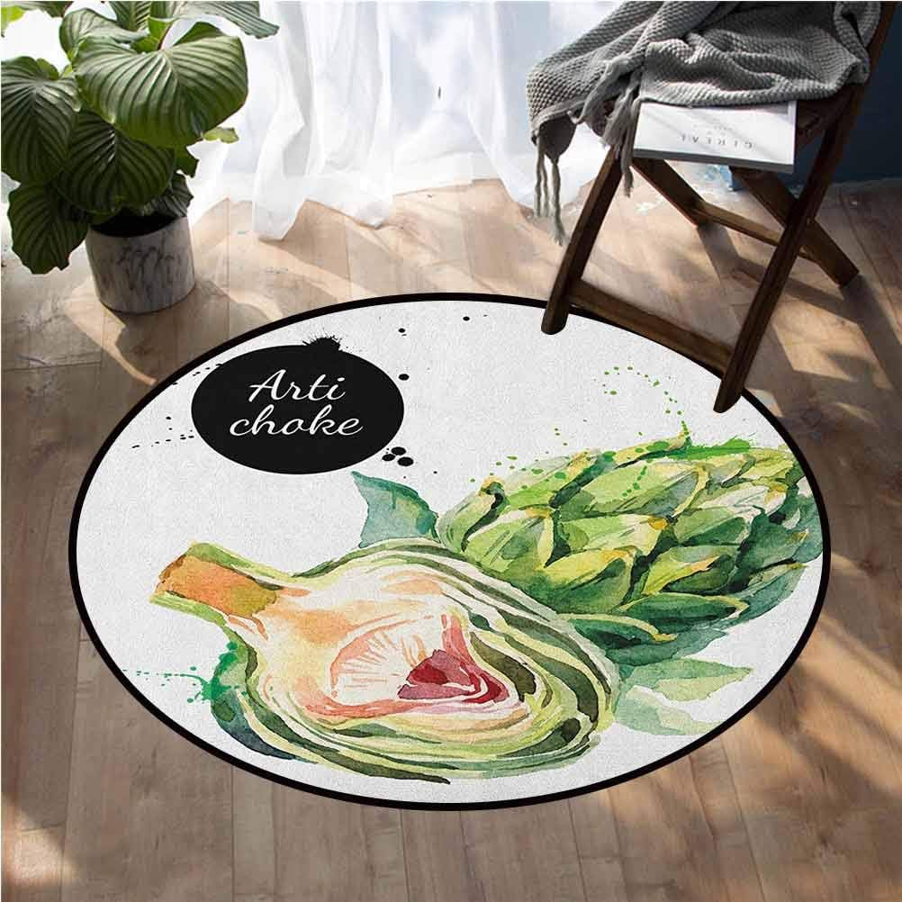 Artichoke Round Interior Modern Children's Rug Going Green Vegetable Food Eating Health Hand Drawn Watercolor 3ft Room Carpets Suitable for Children Bedroom Home