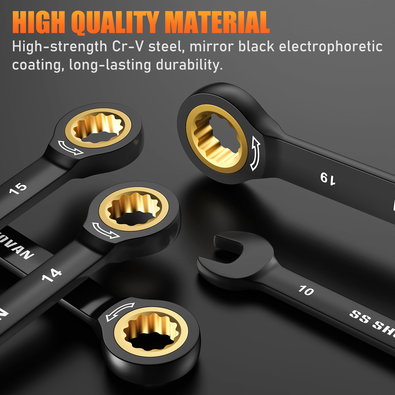 ss shovan 8TLG Ratschenschlüssel Set 8-19 mm, Ringmaulschlüssel Maulschlüssel Set mit 72 Zähne, Cr-V mit Aufbewahrungsbox, Metrisch Größe 8, 10, 12, 13, 14, 15, 17, 19mm 5