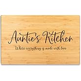 Andaz Press Large Bamboo Wood Cutting Board Gift, 17.75 x 11-inch, Auntie's Kitchen Where Everything is Made With Love, 1-Pack, Engraved Serving Chopping Board Christmas Birthday Chef Kitchen Ideas