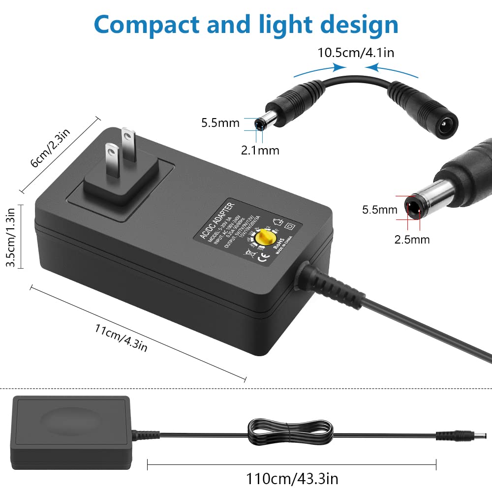 SHNITPWR Universal Power Supply Adjustable 5V~20V 60W AC Adapter 5V 7V 9V 12V 15V 19V 20V Multi-Voltage AC Power Adapter 100V-240V AC to DC Converter with 14 Tips Reverse Polarity