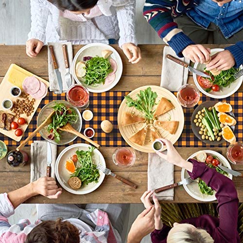 HAKACC 13x108 inches Pumpkin Color Buffalo Plaid Table Runner Cotton Burlap Table Runner for Halloween Holiday Birthday Party Table Home Decoration