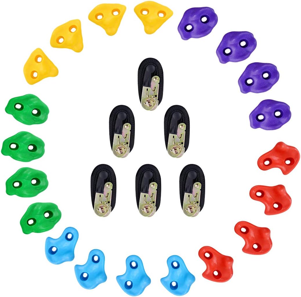 TOPNEW 20 Ninja Tree Climbing Holds for Kids Climber, Adult Climbing Rocks with 6 Ratchet Straps for Outdoor Ninja Warrior Obstacle Course Training: Toys & Games
