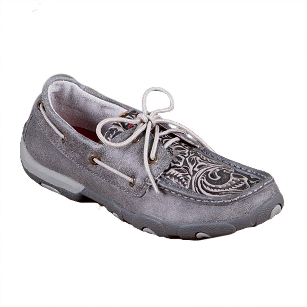 Twisted X Women's Boat Shoe Driving Moc, Moc Toe, Grey & Tooled, 7.5 M Image